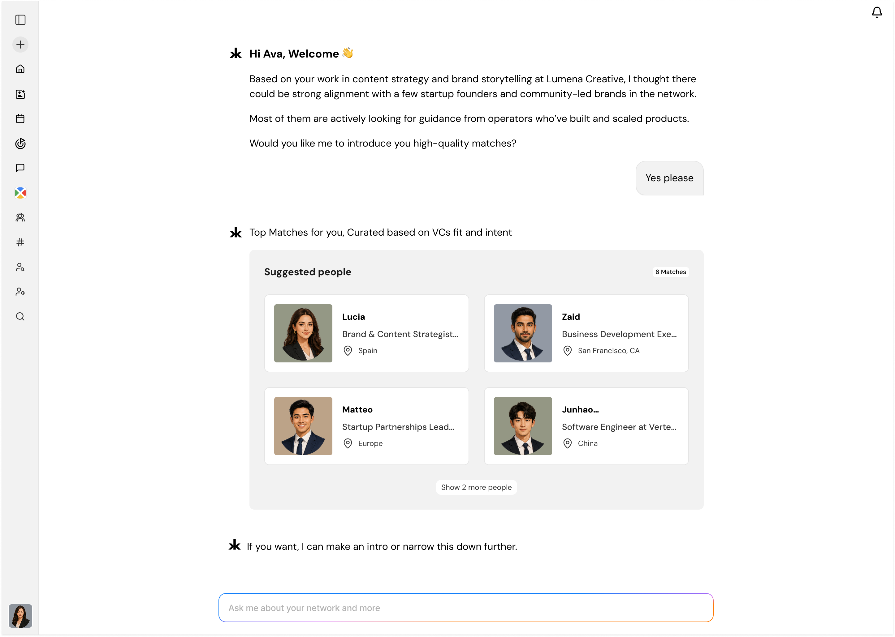 Kai ranks the warmest paths through your network by relationship strength and likely response